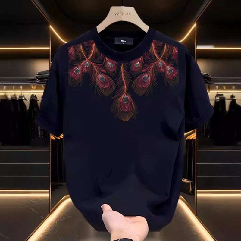Stylish Print Mens Summer Short Sleeve Tee Black - Image 3