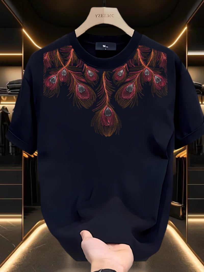 Stylish Print Mens Summer Short Sleeve Tee Black - Image 1
