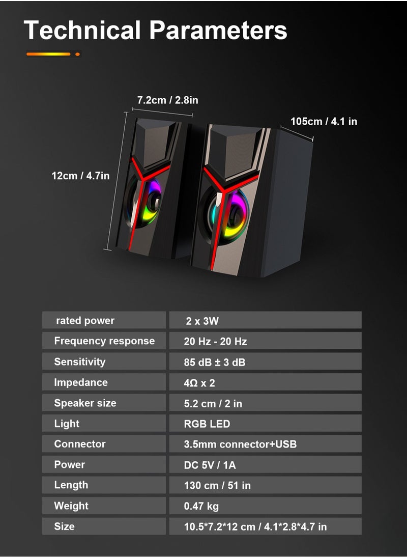 LOOPITYS Stereo Speakers,Desktop PC Speakers, PC Gamer Speakers,10W Gaming Desktop PC Speaker for Mobile MP3 Party,Gift for Home Travel Office Party Laptop  - Image 3