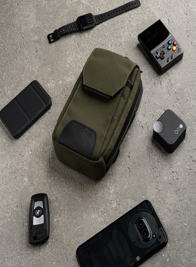 ALPAKA Modular Sling V2 - MIini Sling Bag for Phone, Magnetic Quick Access, EDC Crossbody Bag with Adjustable Strap, Army Green Axogrid 300D Weatherproof Fabric - Image 5