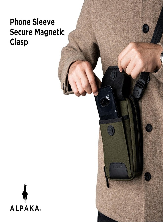 ALPAKA Modular Sling V2 - MIini Sling Bag for Phone, Magnetic Quick Access, EDC Crossbody Bag with Adjustable Strap, Army Green Axogrid 300D Weatherproof Fabric - Image 3