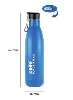 Cello Puro Steel-X Rover Inner Steel Outer Plastic with PU Insulation Water Bottle, 600ml, Blue  - Image 3