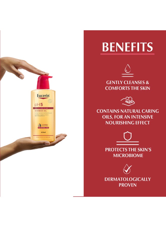 Eucerin Shower Oil Daily Body Cleanser With Natural Caring Oil Ph5 Allergy-Prone Skin 400ml - Image 4
