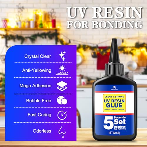 DecorRom UV Resin Kit with Light, 60g UV Glue for Bonding & Curing in Seconds - Professional UV Flashlight for Jewelry UV Glue Adhesive, Plastic Welding & Glass/Acrylic Repair - Strong Bonding Craft Resin Set - Image 2