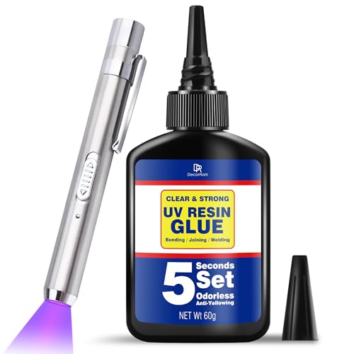 DecorRom UV Resin Kit with Light, 60g UV Glue for Bonding & Curing in Seconds - Professional UV Flashlight for Jewelry UV Glue Adhesive, Plastic Welding & Glass/Acrylic Repair - Strong Bonding Craft Resin Set - Image 1