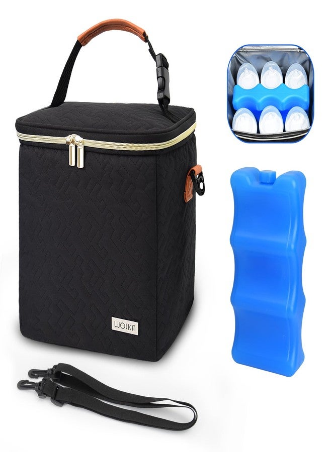 Wolka Breastmilk Cooler Bag with Ice Pack,Fits 6 Baby Bottles Up to 9 Ounce,Bottle Cooler Bag with Shoulder Strap for Travel, Nursing Mom Daycare (Black) - Image 1