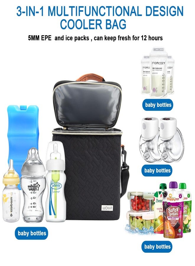 Wolka Breastmilk Cooler Bag with Ice Pack,Fits 6 Baby Bottles Up to 9 Ounce,Bottle Cooler Bag with Shoulder Strap for Travel, Nursing Mom Daycare (Black) - Image 4