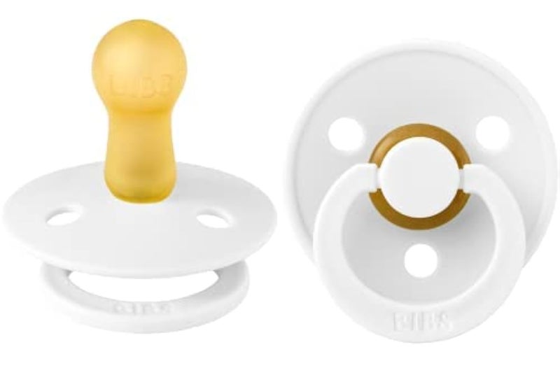 BIBS Pacifiers Colour Collection Natural Rubber Baby Pacifier Set of 2 BPAFree Soothers Made in Denmark 6 Months Pack of 2 White