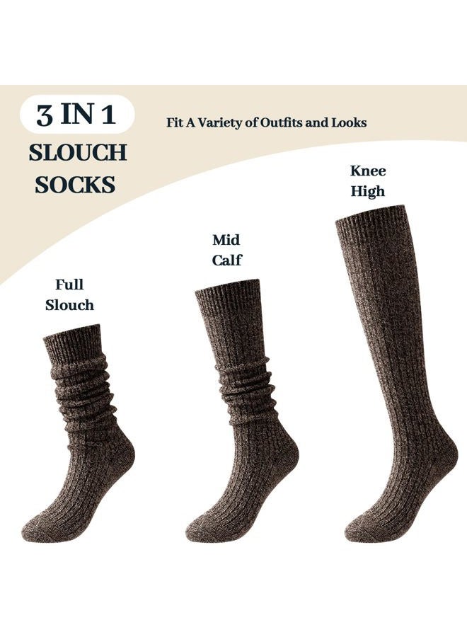 Pleneal 3 Pairs Slouch Scrunch Socks for Women,Long Slouchy Scrunchy Socks,Chunky Knee High Boot Sock, Black&beige&khaki&coffee, One size - Image 5