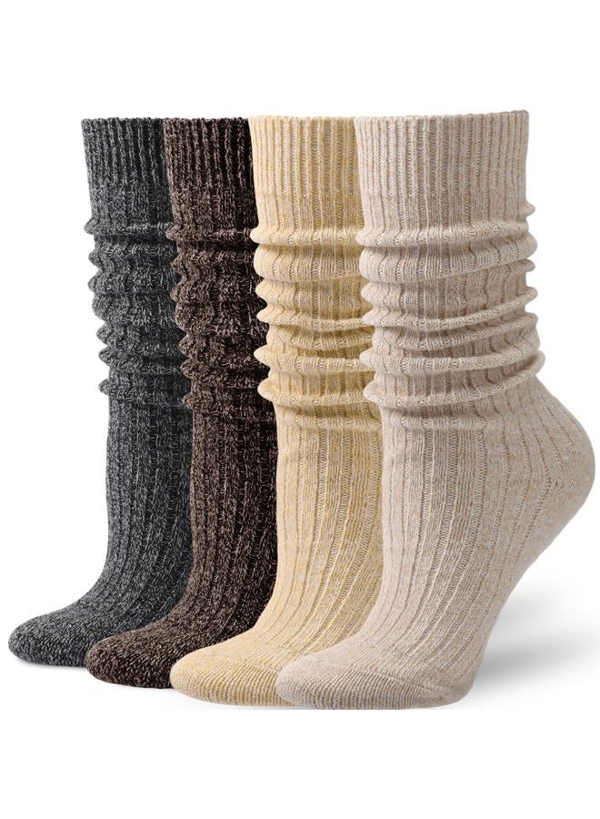 Pleneal 3 Pairs Slouch Scrunch Socks for Women,Long Slouchy Scrunchy Socks,Chunky Knee High Boot Sock, Black&beige&khaki&coffee, One size - Image 1