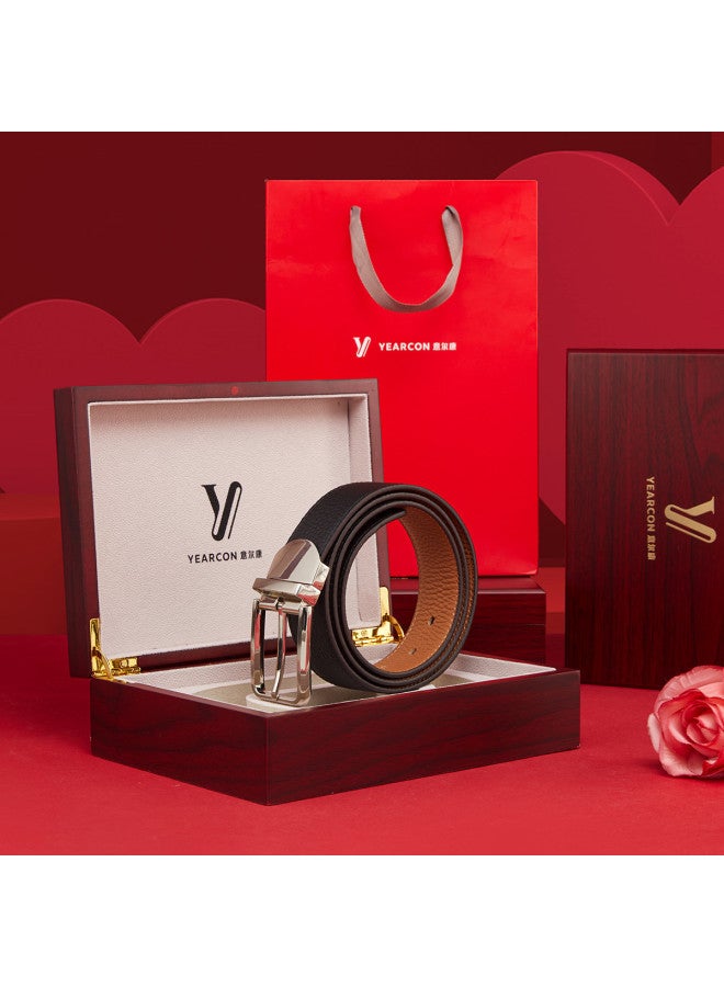 YEARCON Perfect Gift Choice】high-quality Wooden Gift Box With Genuine Leather Men's Belt For Boyfriend - Image 4