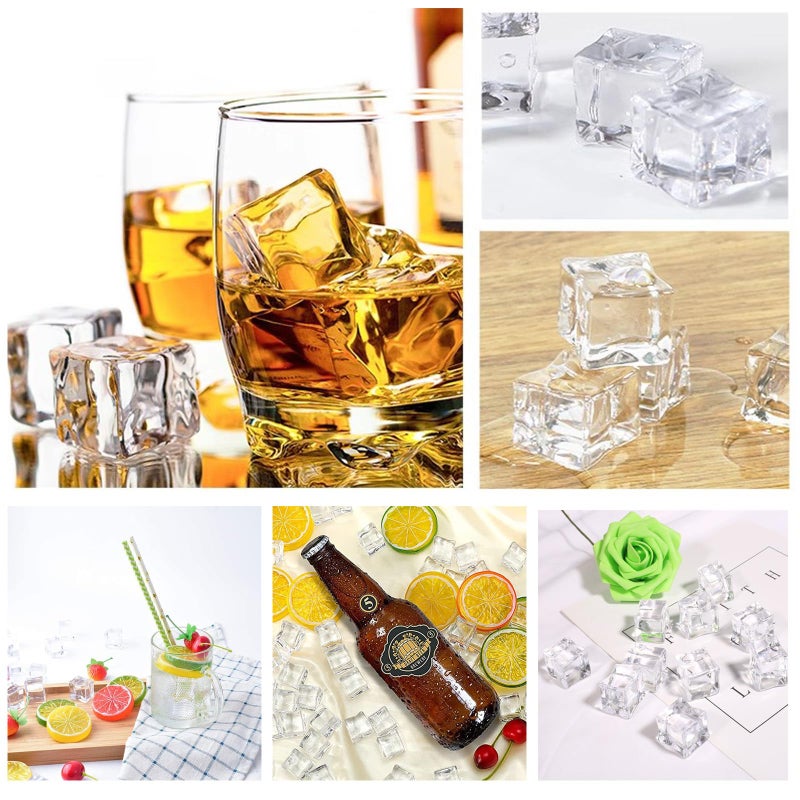 Honbay 100PCS 12mm Lifelike Simulation Acrylic Ice Cubes Artificial Plastic Clear Square Ice Cubes Decorations Realistic Fake Food Models Ornaments for Home Party Tabletop Decoration Photography Prop - Image 5