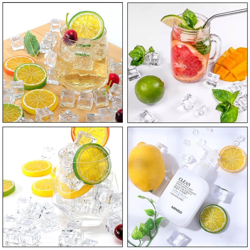 Honbay 100PCS 12mm Lifelike Simulation Acrylic Ice Cubes Artificial Plastic Clear Square Ice Cubes Decorations Realistic Fake Food Models Ornaments for Home Party Tabletop Decoration Photography Prop - Image 4