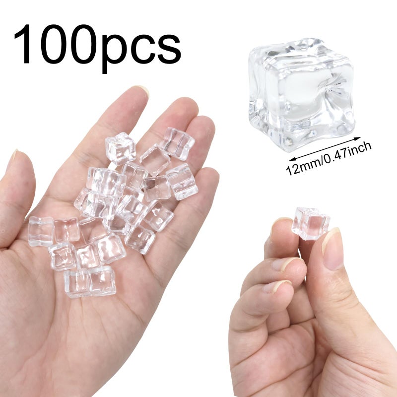 Honbay 100PCS 12mm Lifelike Simulation Acrylic Ice Cubes Artificial Plastic Clear Square Ice Cubes Decorations Realistic Fake Food Models Ornaments for Home Party Tabletop Decoration Photography Prop - Image 2