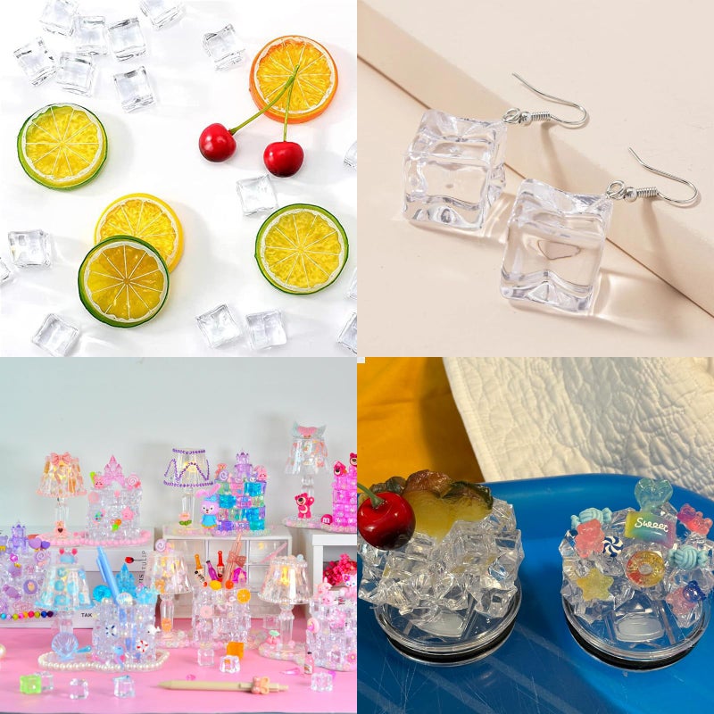 Honbay 100PCS 12mm Lifelike Simulation Acrylic Ice Cubes Artificial Plastic Clear Square Ice Cubes Decorations Realistic Fake Food Models Ornaments for Home Party Tabletop Decoration Photography Prop - Image 3