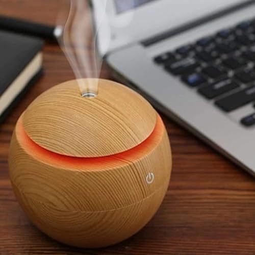 DesiDiya Round Magic Wooden Cool Mist Humidifier - Essential Oil Diffuser with LED Night Light for Car, Office, Home | One Click Controls - Light Brown - Image 2