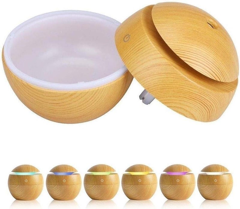 DesiDiya Round Magic Wooden Cool Mist Humidifier - Essential Oil Diffuser with LED Night Light for Car, Office, Home | One Click Controls - Light Brown - Image 4