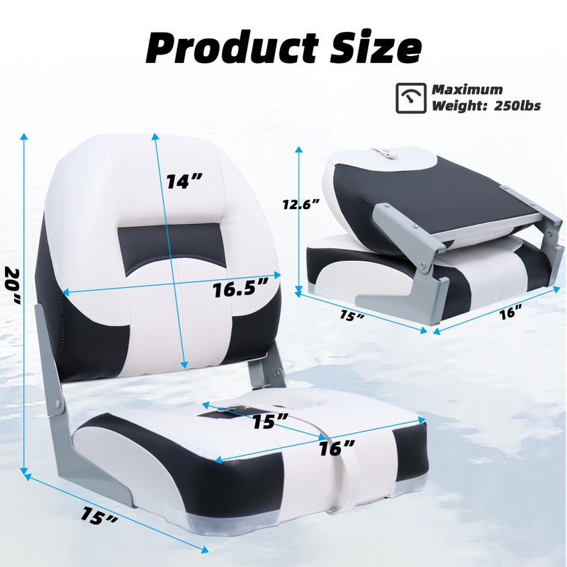Vancus Folding Boat Seats 2 Pack Clearance - Premium Bass/Jon/Pontoon Boat Chairs, Fishing Swivel Boat Seat (White&Black) - Image 5