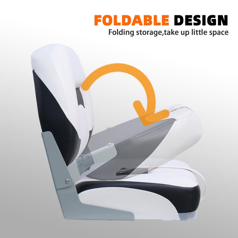 Vancus Folding Boat Seats 2 Pack Clearance - Premium Bass/Jon/Pontoon Boat Chairs, Fishing Swivel Boat Seat (White&Black) - Image 4