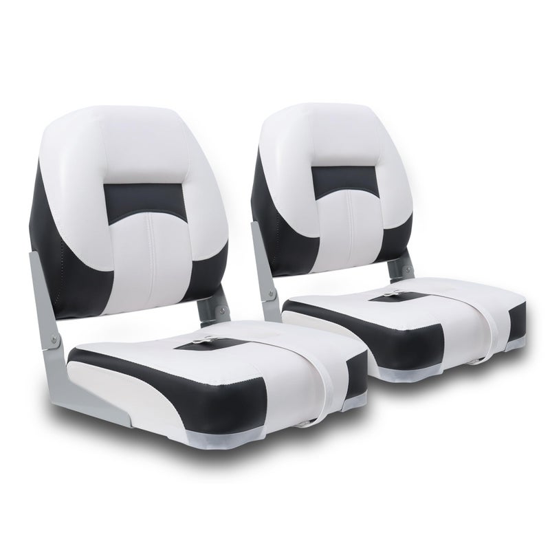 Vancus Folding Boat Seats 2 Pack Clearance - Premium Bass/Jon/Pontoon Boat Chairs, Fishing Swivel Boat Seat (White&Black) - Image 1