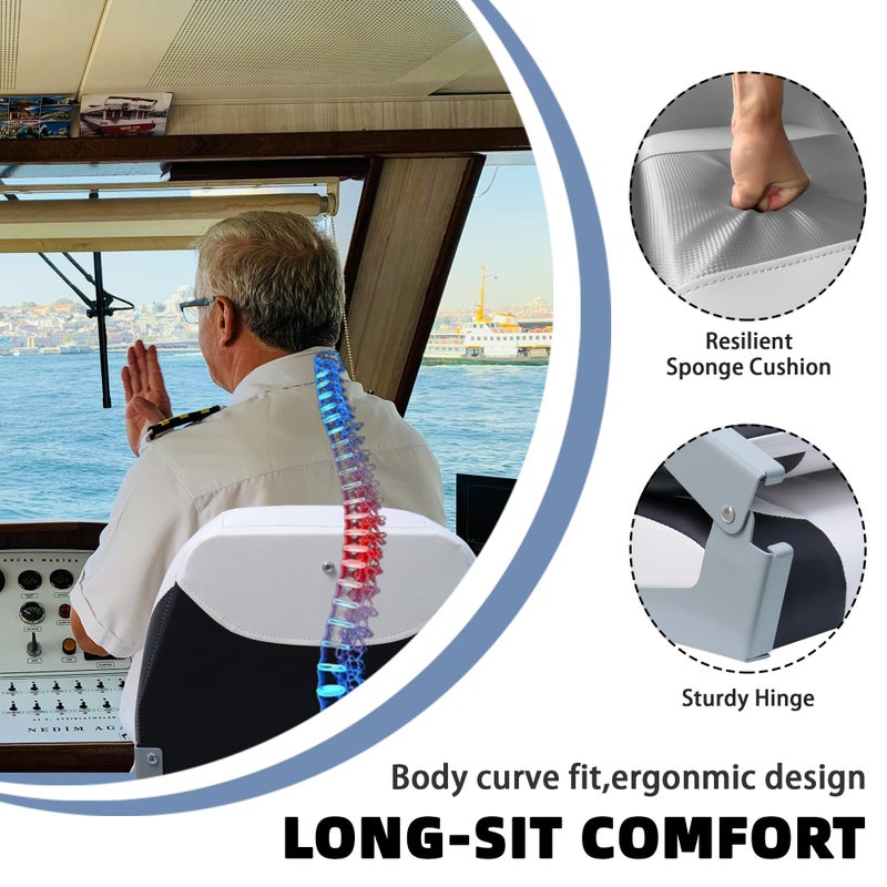 Vancus Folding Boat Seats 2 Pack Clearance - Premium Bass/Jon/Pontoon Boat Chairs, Fishing Swivel Boat Seat (White&Black) - Image 3