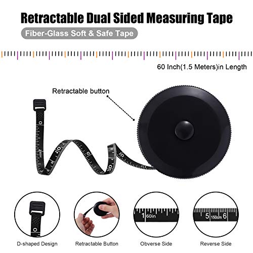 BUSHIBU Tape Measure Body Measuring Tape, Retractable 60 Inch Soft Mini Measuring Tape, Small Sewing Fabric Tape Ruler for Cloth Waist Medical Nursing Craft(3 Pack/Black) - Image 3