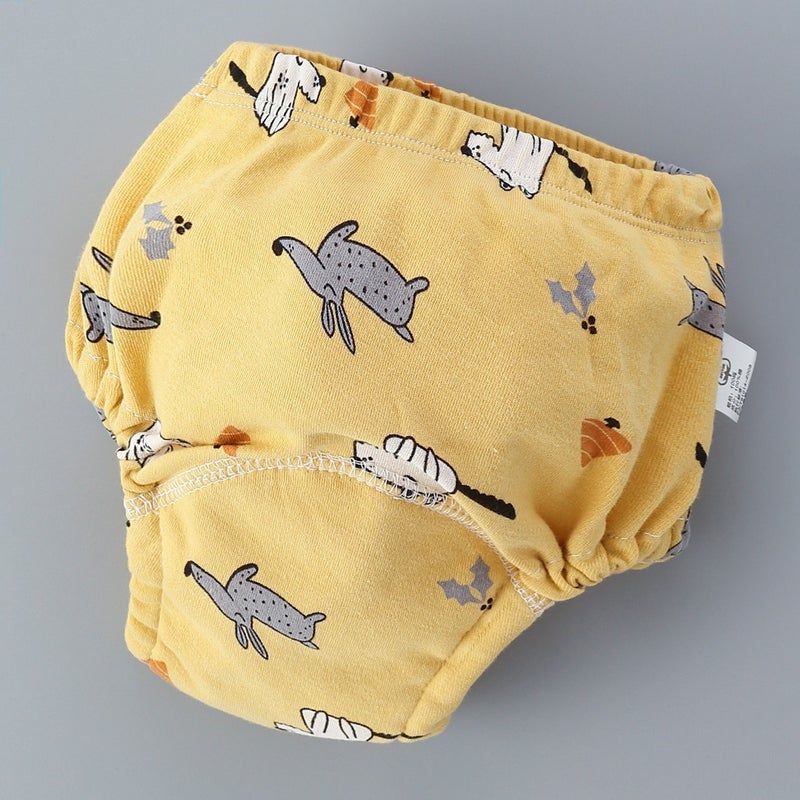 Baby Training Pants 6-Layer Washable Cloth Diaper Yellow animal 