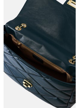 bebe Women Quilted Turn Lock Cross Body Bag 15,4 W x 19,9 H x 31,3 W cm, Teal Green  - Image 3