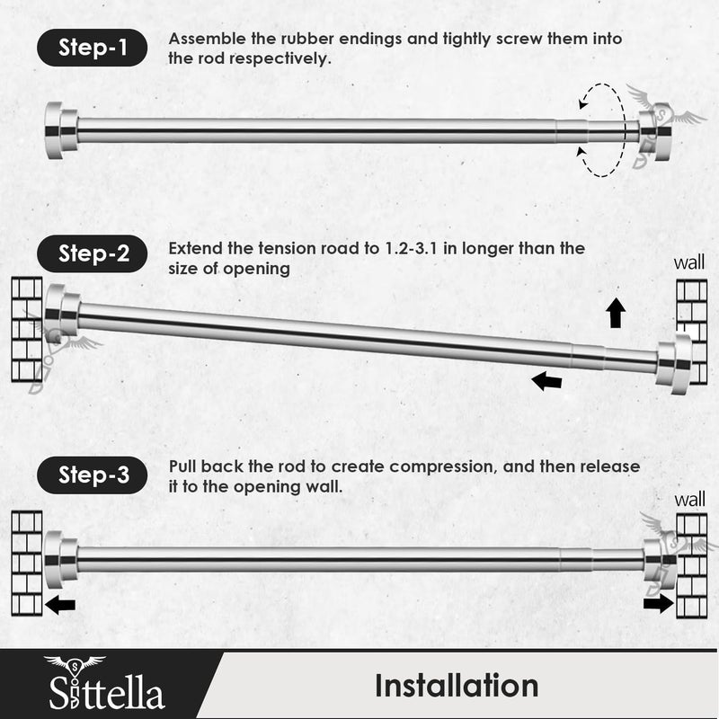 SITTELLA Sittella (85Cm To 140Cm) Extendable Shower Curtain Tension Rod Non-Drilling Anti-Skid Spring Pull Rod - (Stainless Steel, Silver, 1 Piece) - Image 4