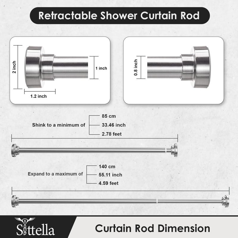 SITTELLA Sittella (85Cm To 140Cm) Extendable Shower Curtain Tension Rod Non-Drilling Anti-Skid Spring Pull Rod - (Stainless Steel, Silver, 1 Piece) - Image 2