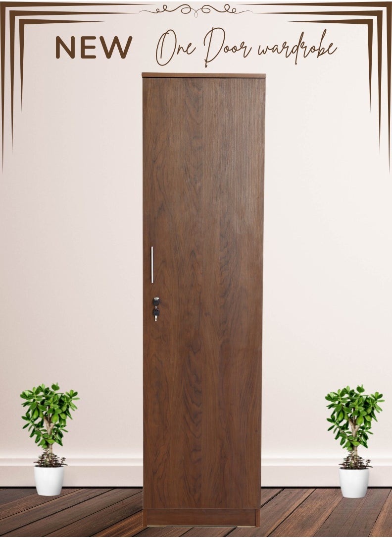 AFT - Single-Door MDF Wardrobe with Lockable Door, Hinges, and Sleek Vertical Design – Ideal for Compact Storage Solutions for clothes. Brown (Arfan) - Image 1