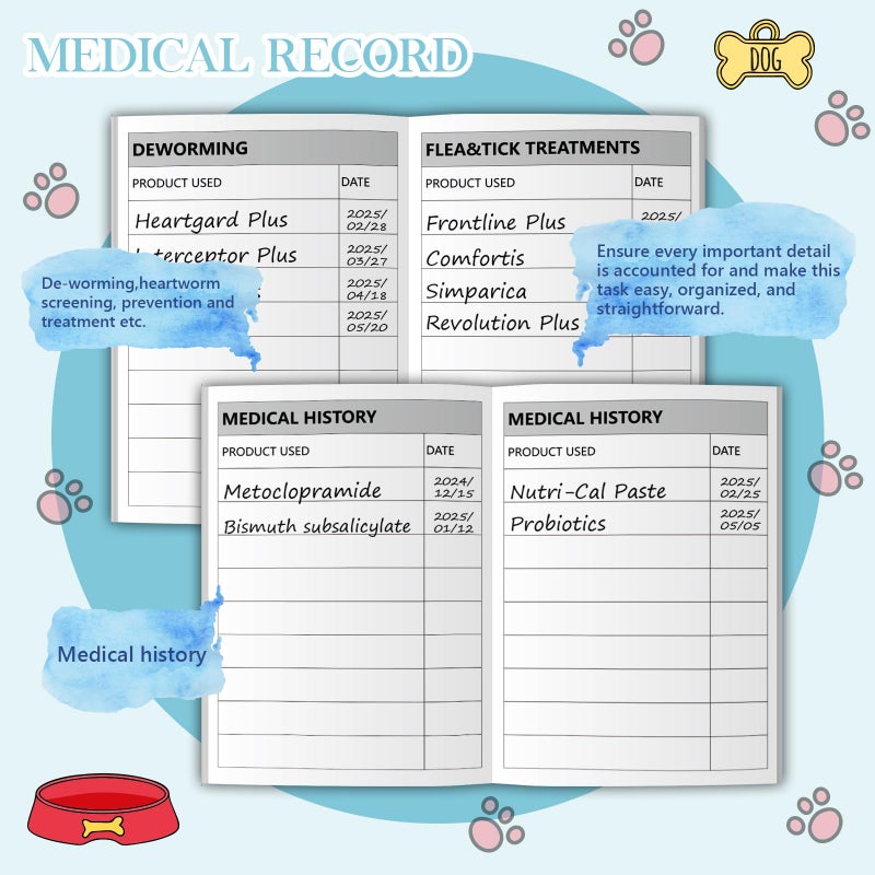 SKLENICE 1 Pack Puppy Shot Record Booklets 12 Sheets Per Pack Dog Vaccination Record Book Dog Health Records 5*3.5inch Dog Information Record Notebook dog medical and vaccine book for Pet Lovers Doggy Medical - Image 4