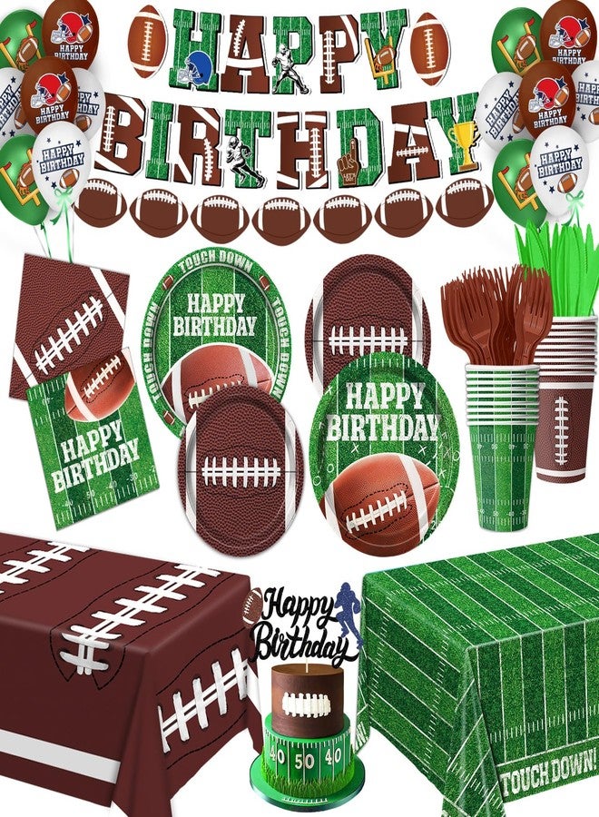 QIYANPAX Football Birthday Party Decorations, Football Party Supplies Includes Plates, Napkins, Cups, Banner, Balloons, Tablecloth for Football Birthday Party Football Game Day, Serve 20 - Image 1