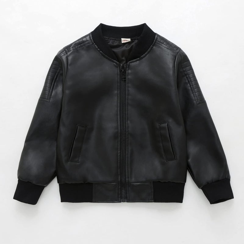 JYCPFLIT Boys' Outerwear Jackets,Kids Faux Leather Jacket, children's motorcycle Faux leather zipper coat - Image 3