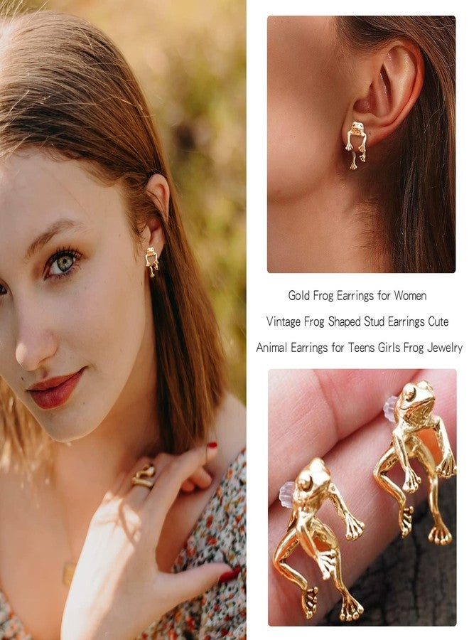 Frodete Gold Frog Earring, Copper Metal, Cute Animal Design, Hypoallergenic, for Women & Teens, Christmas Gift 2023 - Image 3