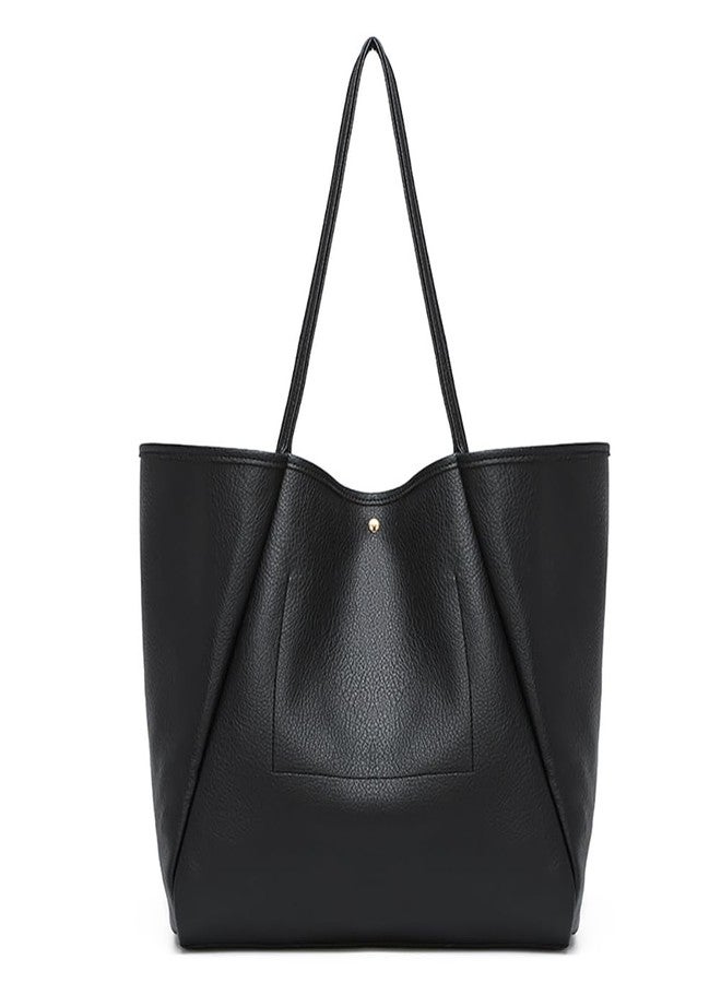 Dreubea Large Leather Tote Bag for Women - Big Work Bag, Spacious Minimalist Handbag, Tote Handbag for Office Coffee - Image 4
