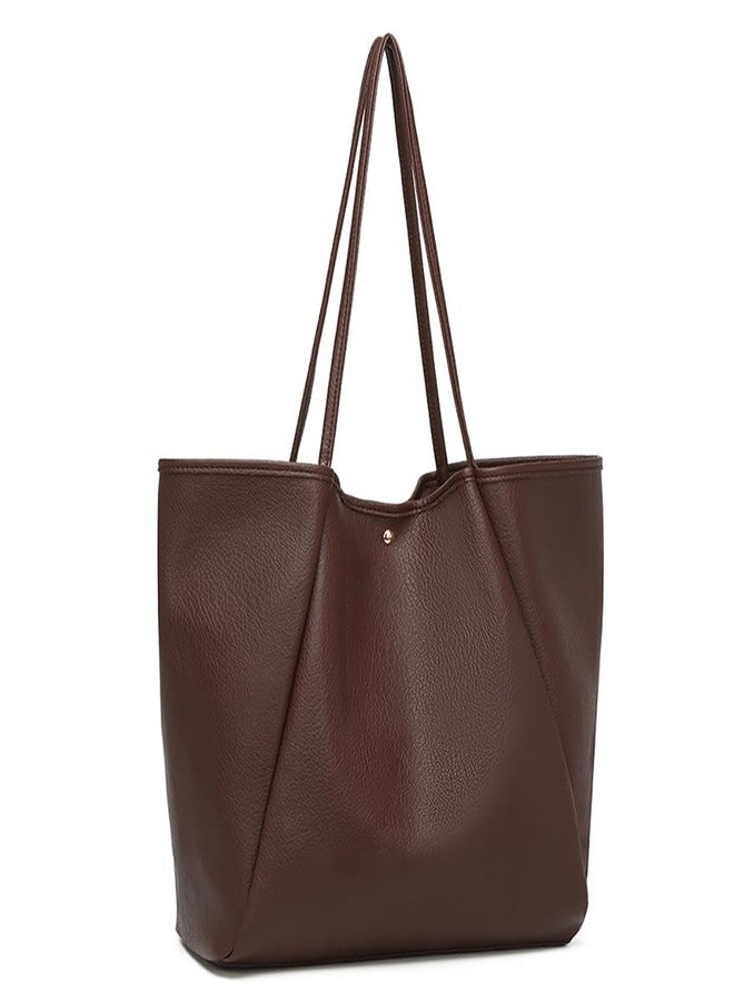 Dreubea Large Leather Tote Bag for Women - Big Work Bag, Spacious Minimalist Handbag, Tote Handbag for Office Coffee - Image 2