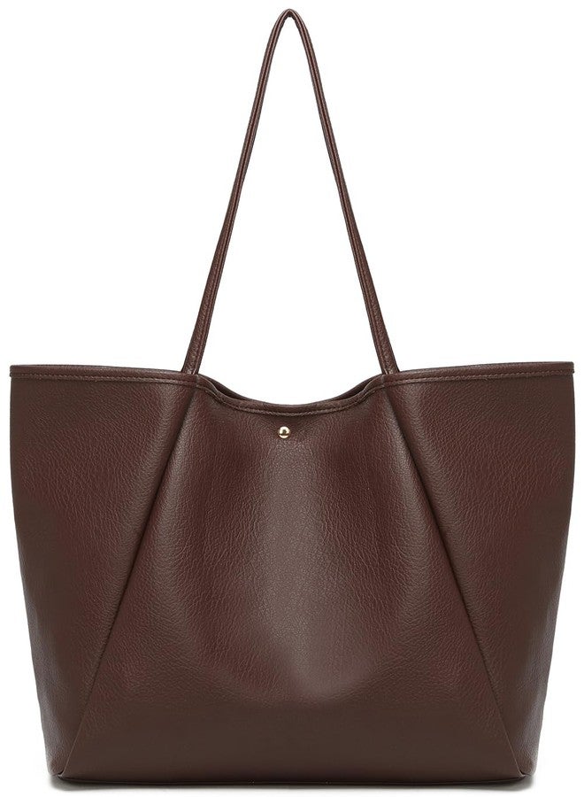 Dreubea Large Leather Tote Bag for Women - Big Work Bag, Spacious Minimalist Handbag, Tote Handbag for Office Coffee - Image 1