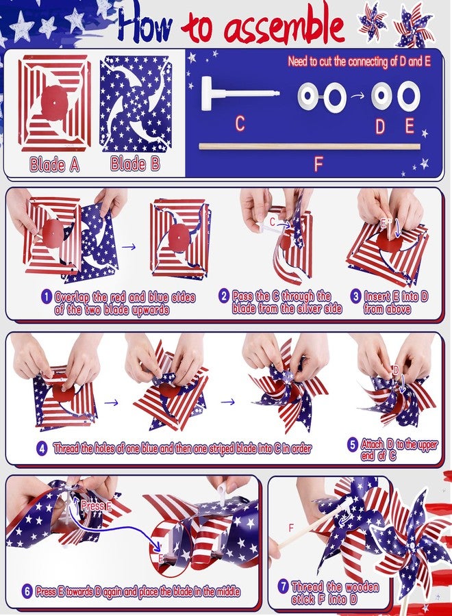 VEKDA 12 Pack 4th of July Decorations Outdoor Pinwheels, Patriotic Decor Red White and Blue Decorations Wind Spinner for Yard Garden,Independence Day, Memorial Day, Veteran's Day - Image 2