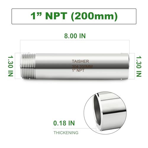 TAISHER 1PCS 304 Stainless Steel Pipe Fittings 1 NPT Male Threaded 8 Length Weld Nipple Cast Pipe - Image 3