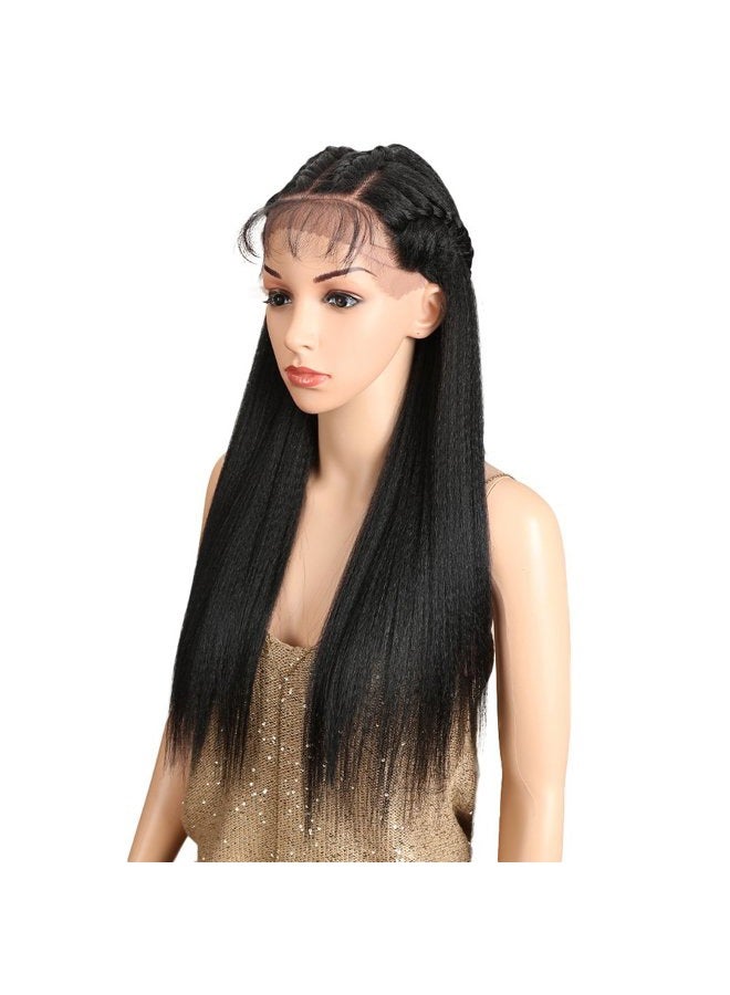 Joedir 24" Straight Yaki Free Part 13x4 Lace Frontal Wigs with Baby Hair Hight Temperature Synthetic Human Hair Feeling Wigs For Black Women 180% Density Wigs Black Color 200g(1B) - Image 3