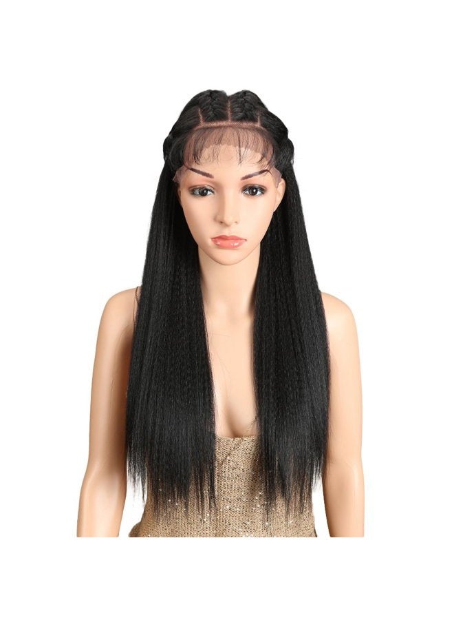 Joedir 24" Straight Yaki Free Part 13x4 Lace Frontal Wigs with Baby Hair Hight Temperature Synthetic Human Hair Feeling Wigs For Black Women 180% Density Wigs Black Color 200g(1B) - Image 1