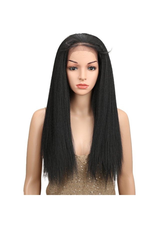 Joedir 24" Straight Yaki Free Part 13x4 Lace Frontal Wigs with Baby Hair Hight Temperature Synthetic Human Hair Feeling Wigs For Black Women 180% Density Wigs Black Color 200g(1B) - Image 2
