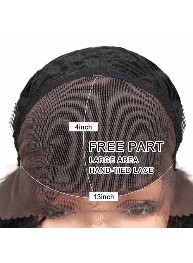 Joedir 24" Straight Yaki Free Part 13x4 Lace Frontal Wigs with Baby Hair Hight Temperature Synthetic Human Hair Feeling Wigs For Black Women 180% Density Wigs Black Color 200g(1B) - Image 4