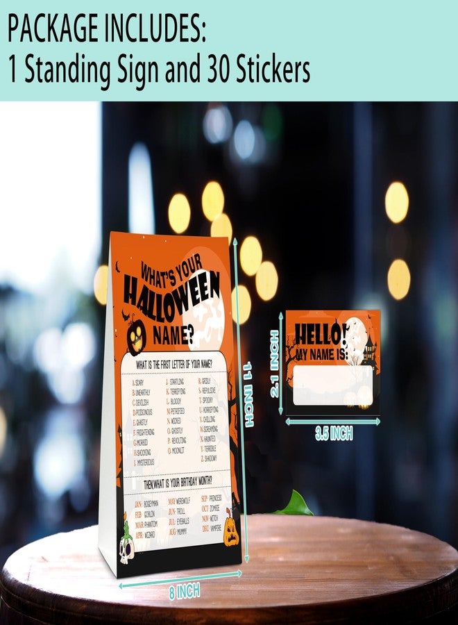 Foosproea What's Your Halloween Name Game - Halloween Party Game Sign for Boys Girls - Family School Classroom Activities - 1 Standing Sign and 30 Stickers - Kids Autumn Party Supplies Decorations(02) - Image 3
