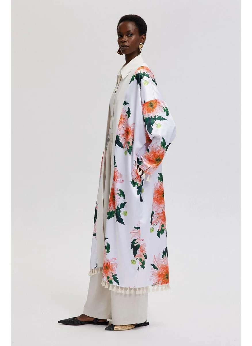 Touche Floral Patterned Tassel Detailed Kimono