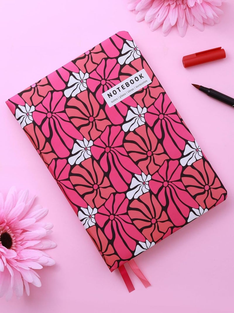 Doodle Hard Bound Soft Foam Padded Hard Cover Paper Notebook | Compact A5 Size (8.25 x 5.7) | 160 Pages, 80 gsm | Flat Opening | Round Corners | Soft Foam Padding | 2 Bookmark Ribbons - Retro Bloom - Image 5