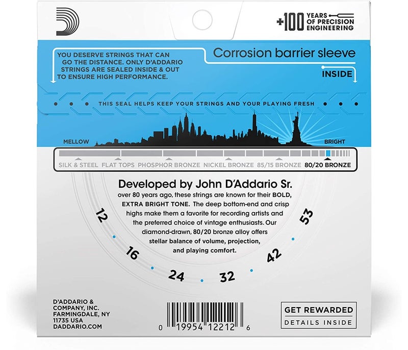 Daddario EJ11 80/20 Bronze Acoustic Guitar Strings Light - 12-53 - Image 2