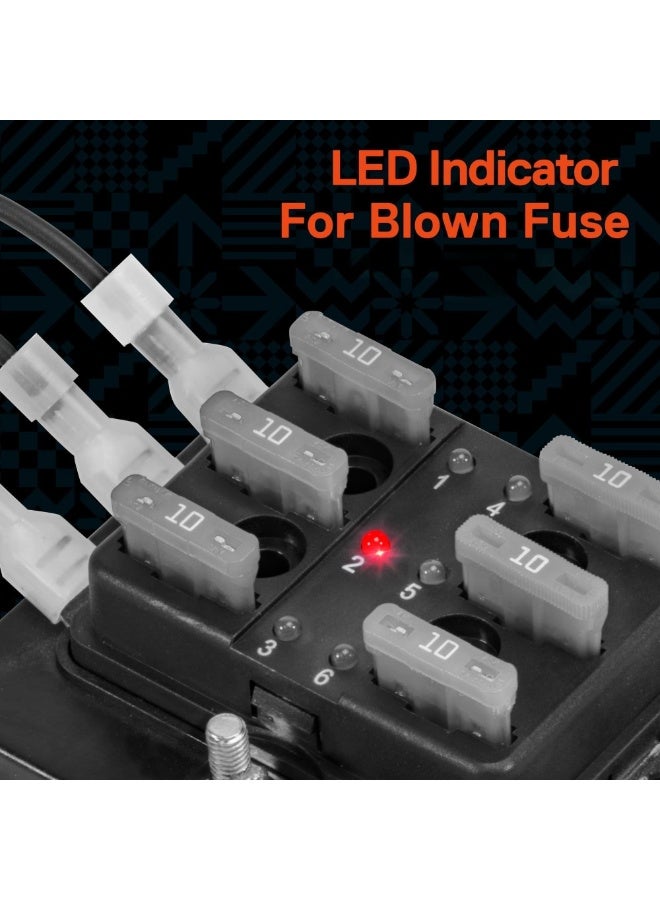 بيوينتي صندوق مصاهر شفرة سداسي الاتجاهات لصمامات شفرة ATC/ATO للسيارات، غطاء حماية مؤشر LED بقوة 100 أمبير، 10-30 فولت تيار مستمر، مناسب للسيارات والشاحنات وعربات الجولف - Image 3