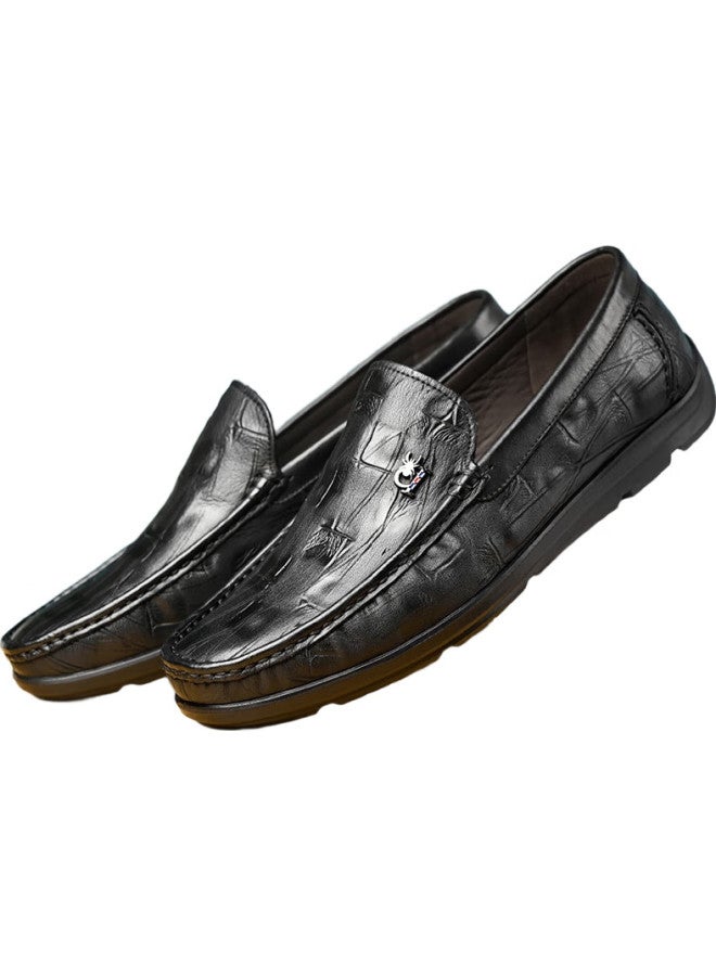 Spider King Men'S Leather Soft Bottom Comfortable Slip-On Casual Simple Leather Shoes Black 40 - Image 3